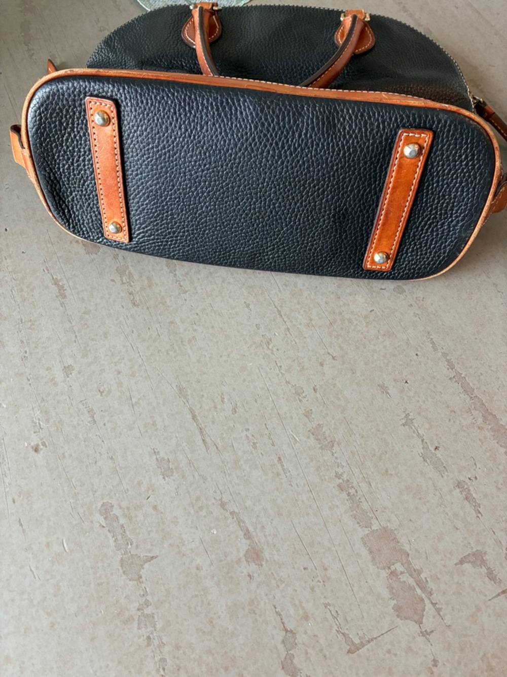 Dooney & Bourke Black Pebbled Leather Dome Satchel with Tan Trim - Picture 9 of 11